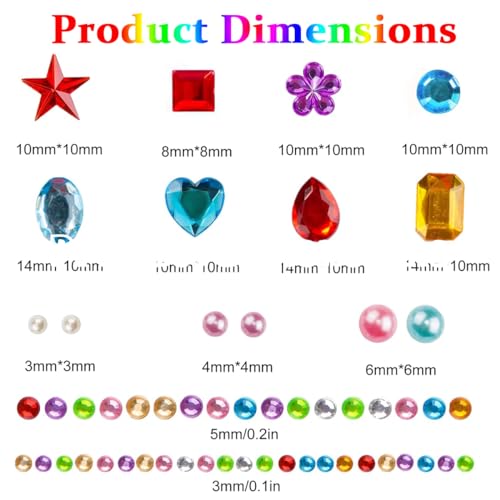 Image of MAYCREATE 1782pcs Rhinestones Pearl Stickers for Craft Makeup, Bling Sticky Gems Face Stickers, Acrylic Self-Adhesive Assorted Shape & Color Stone Sticker for Scrapbooking, DIY Phone Case