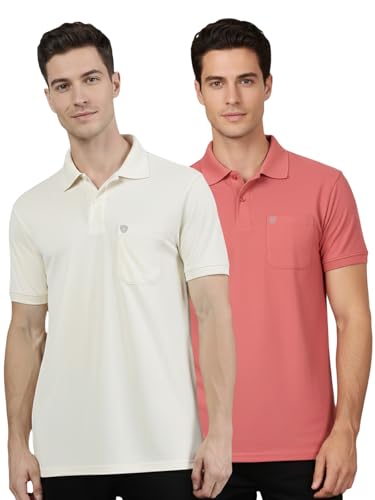Image of Lux Cozi Men's Cotton Blend Polo T-Shirt with Chest Pocket | Collar T-Shirts for Men | Half Sleeves | Plain - Regular Fit (Pack of 2)