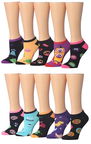 Image of Tipi Toe Women's 10 Pairs Lightweight Colorful Socks - Fun Low Cut Patterns for All-Day Comfort and Easy Everyday Style