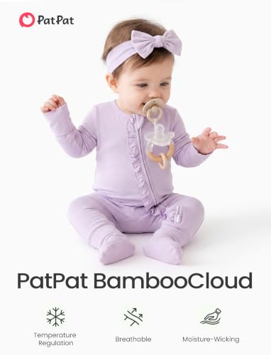Image of PATPAT Bamboo Viscose Baby Footie with Headband, NB-2T | 2 Way-Zipper, Fold-over mittens and feet, Soft and Breathable, True to size, Stretchy for duration, Comfort in every season