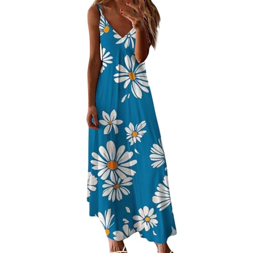 Vestidos de verano para mujer, 2025, vacaciones, casual, talla grande, maxivestido de sol, a la moda, para playa, con tirantes delgados, vestidos de moda para mujer, Azul cielo-d, M