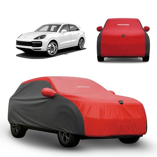 Image of PROTEGO Prime Series India's 1st Anti-Tear Car Cover for Porsche Cayenne | Heavy Duty, Custom Fit, All Weather Protection | 100% Waterproof, Windproof & Hail Resistant | 2 Year Warranty | Red + Black