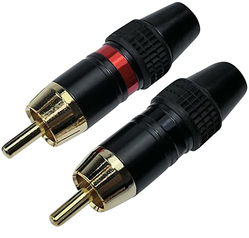 AERZETIX – C53563 - Kit de 2 connecteurs/fiches noir et rouge RCA mâle - pour câble 6.5 mm - à souder