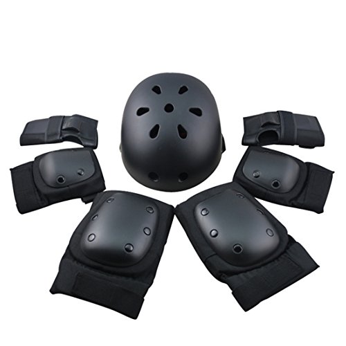 RuiyiF 7Pcs Adult Sports Safety Protective Gear Set, Elbow Pad Knee Support Wrist Guard and Helmet for Adult Skateboard Skating Blading Cycling Riding - Large