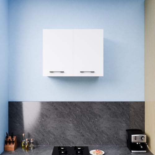 Image of 2 Door Multipurpose Wall Mounted Cabinet with Adjustable Shelf | Storage for Modular Kitchen, Bathroom, Office & Bedroom | Assembly-DIY | Color-White | Size-60x33x43.1 Cm