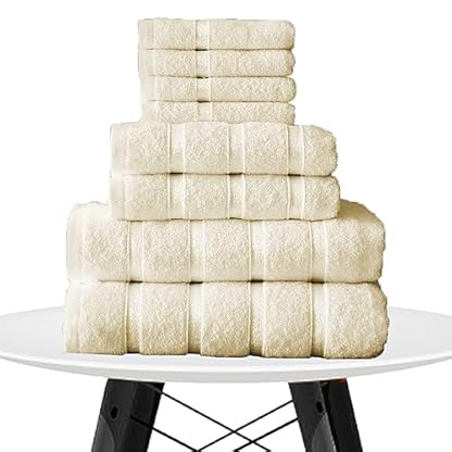 FAIRWAYUK Handtuch-Set für Badezimmer, ultraweich, hochwertig, wasserabsorbierend, Geschenksets, 100 % ägyptische Baumwolle, 4 x Gesicht, 2 x Hand, 2 x Badetücher, 8-teilig, Cremefarben – Bild 8