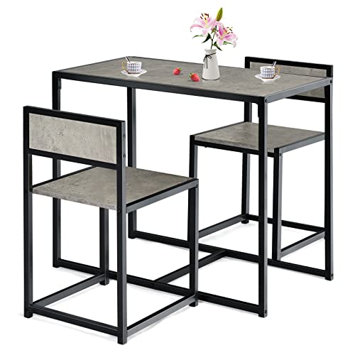 GOPLUS Ensemble de Table et Chaises Compacte et Antidérapante avec Cadre en Métal, Table avec 2 Chaises Robuste et Pratique, Style Rétro Idéal pour Salle...