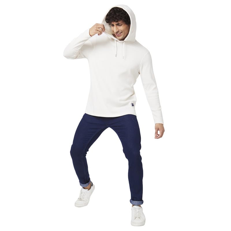 Image of Spykar Men's Slim Fit Hooded Full Sleeve Solid Casual T-Shirt