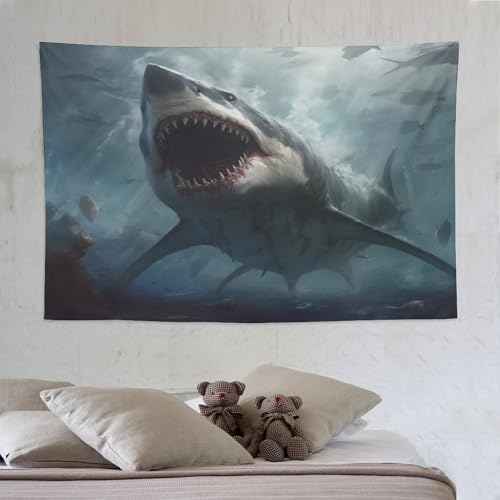 Tenture murale requin grand format pour décoration de salon et grand drapé de dortoir moderne