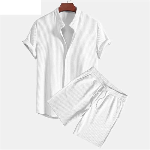 Mens Casual Knitted Two Piece Sets Notched Blouse Shorts Suit Male Beach Tracksuits Set3
