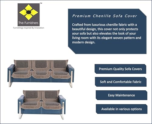 Image of Premium Chenille Woven Anti-Slip 3 Seater + 2 Seater Sofa Cover | L-Shape Sofa Seat Protector for Living Room | Durable & Stylish Slipcover - Dark Grey - 3D