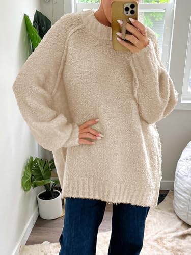 Image of Saodimallsu Womens Oversized Sweater Fuzzy Long Sleeve Casual Tunic Sweater