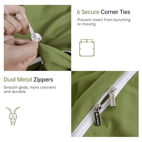 Image of JELLYMONI Christams Duvet Cover Twin Size - 100% Washed Cotton Linen Feel Textured Comforter Cover, 2 Pieces Breathable Soft Bedding Set with Zipper Closure (Avocado Green, Twin 68 inchx90 inch)