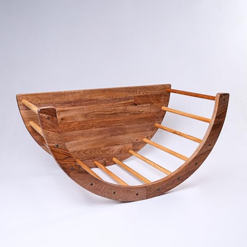 Image of Kids Rocking Bed | Arc Climber | Semi Round Table | Child Safe | Smooth Edges | Multiprpose (Non-Foldable with Mattress, Walnut)