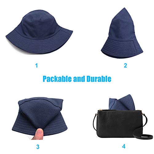 Image of Bucket Hat for Women Men, Reversible Cotton Summer Sun Beach Cap Solid Color Style