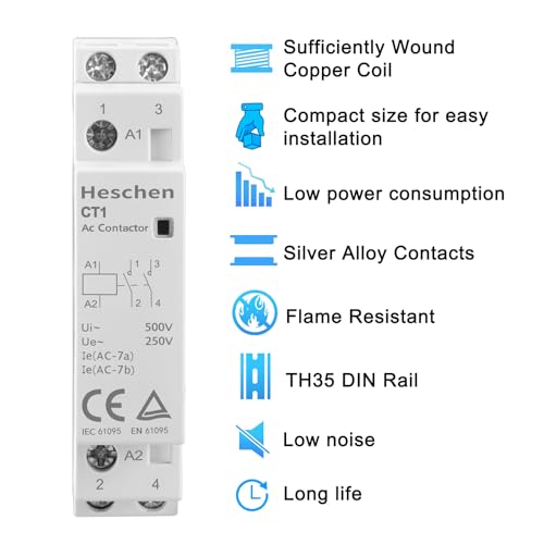 Heschen Haushalt AC Schütz, CT1-25, 25A, 2-polig zwei normal offen, AC 220V/230V Spulenspannung, 35mm DIN-Schienenaufnahme, für Schaltkreissteuerung, 1 Stück
