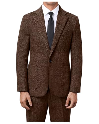 Men's Suits Slim Fit Herringbone Tweed Suits for Men 2 Piece Wedding Prom Suit Jacket Pants Wool Blend Tuxedo Set - Main Image