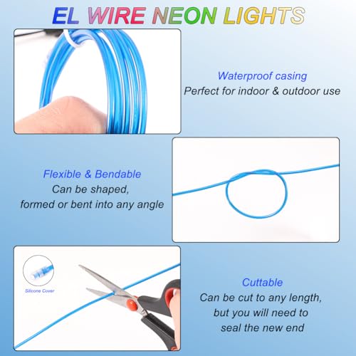 Joycabin EL Draht 5 x 1M Neon Beleuchtung Draht Lichtschlauch, Portable Neon leuchtende Wearable LED Lights für Partys, Karneval, Halloween, DIY Kostüm Dekoration (Blau, Grün, Rot, Gelb, Weiß)