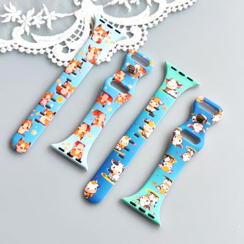 Image of Slim Cute Cartoon Band Printed Compatible with Apple Watch Bands 49mm 46mm 45mm 44mm 42mm 41mm 40mm 38mm Women, Silicone Adorable Printed Fadeless Pattern Design Strap for iWatch Series 11 10 9 8 7 6 5 4 3 2 1SE Cow