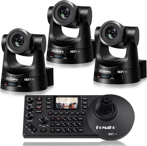 FoMaKo NDI HX3 PTZ Kamera Set, 30x Optischer Zoom KI-Auto-Tracking, mit 3G-SDI/HDMI/USB3.0/LAN(PoE), für YoTube vMix OBS Live Streaming, mit 3*KN30A Pro NDI Kamera +1* NDI PTZ Controller