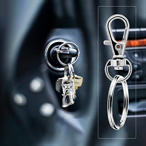 Schlüsselring Klein 80Stk Karabiner Schlüsselanhänger Basteln Selber Machen Ringe Karabinerhaken mit Drehgelenk(Silber)