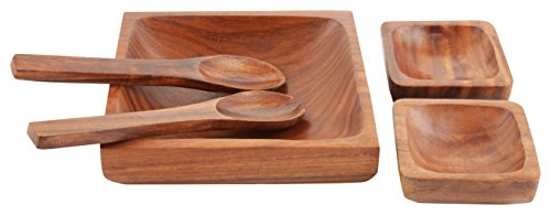 Woodenclave Handcrafted Solid Wooden Multipurpose Serving Bowl for Breakfast Snacks Soup Serveware Salad Bowls for Home Kitchen – (Brown, Set of 5)