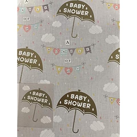 Multi Words/Gold Umbrella Unisex Boy/Girl Baby Shower Wrapping Paper+Gift Tag 2 Sheets Wrapping Paper + 1 Gift Tag (BGC38979-2) Cover