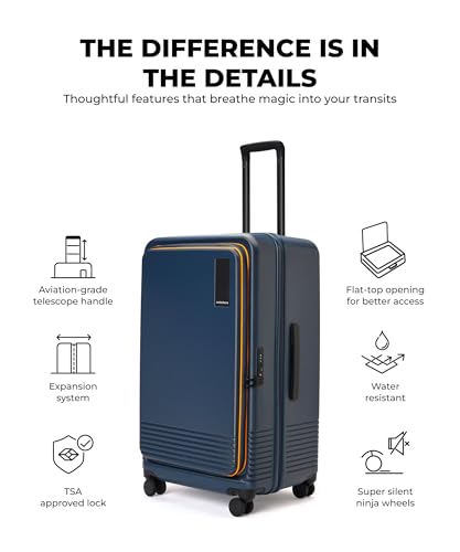 Image of MOKOBARA Access Trunk Luggage Expandable Trolley Bag-77cm(105L expands Upto 115L),Polycarbonate Hardshell,Flat-Top Opening,TSA Lock,8 Silent Wheels,for 15+ Day Trip,Blue &Yellow(Ocean Sunray)