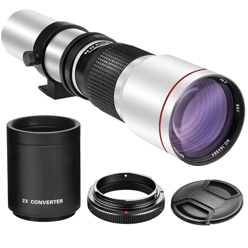 High-Power 500mm/1000mm f/8 Manual Telephoto Lens for Canon EOS 80D,