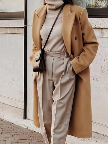 Image of IDEALSANXUN Womens Long Wool Coats Fall Winter Double Breasted Trench Coat Peacoat