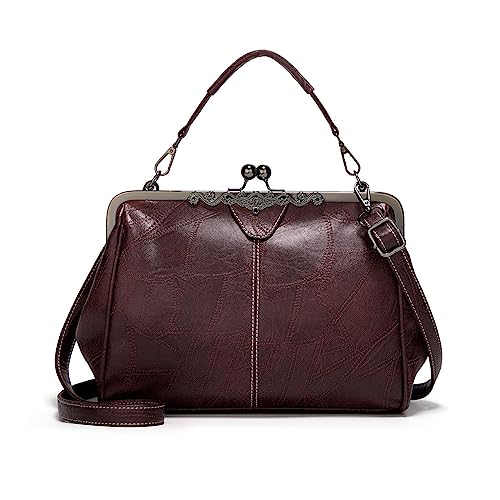 NICOLE&DORIS ハンドバッグ レディース がま口開閉 2way 大容量 防水 軽量 斜めがけバッグ ショルダーバッグ 肩掛けバッグ 手提げ パーティーバッグ 可愛い handbag おしゃれ PUレザー レトロ風 宴会 デート プレゼント 多色選