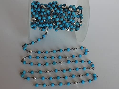 Chaîne turquoise pyrite argent LKBEADS de 1,5m pour création de bijoux de liturgie et chapelets