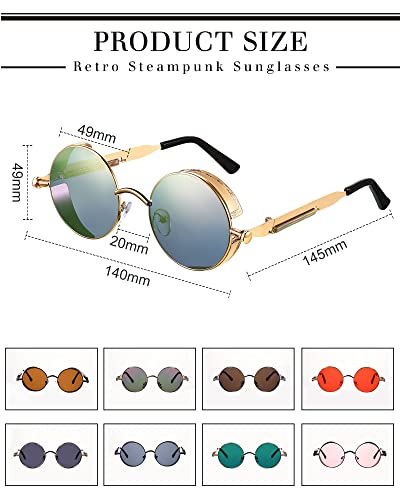 Coume 8 Pcs Retro Round Steampunk Sunglasses Gothic Sunglasses Hippy Glasses Circle Metal Frame Glasses for Men Women2