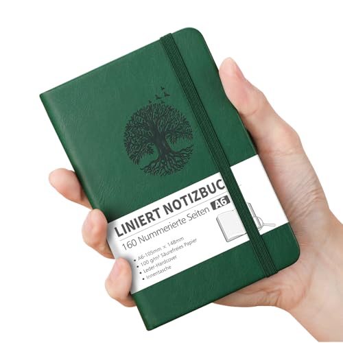 RETTACY liniert Notizbücher 96 Seiten (Dunkelgrün, A6)