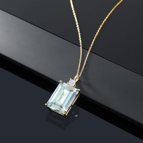 Gem Stone King 18K Yellow Gold Plated Silver Sky Blue Simulated Aquamarine Pendant Necklace For Women | 15.80 Cttw | Emerald Cut 18X13MM | With 18 Inch Silver Chain4
