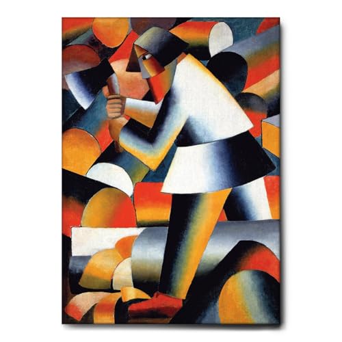 Giallobus - Cadre - Kazimir Malevic - Le bûcheron - Toile à cadre standard - 50L x 70l cm - Tableaux modernes