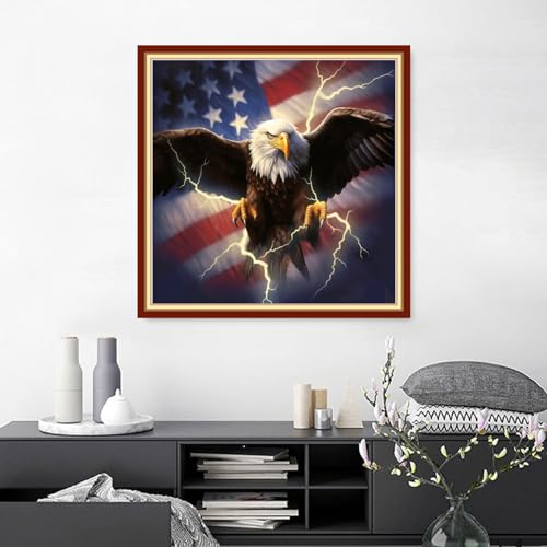 Image of Joyhoor Cross Stitch Kits for Beginners, Stamped Cross-Stitch Supplies, Needlework, Preprint Embroidery Kits, Adults DIY, Needlepoint Kits, Embroidery Patterns, 11CT-Eagle Flag, 18x18 inch