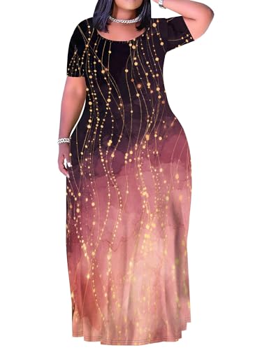 Image of PinkPatty Plus Size Dress for Women Casual Crew Neck Short Sleeve Maxi Dress Oversized Summer Beach Dresses with Pockets