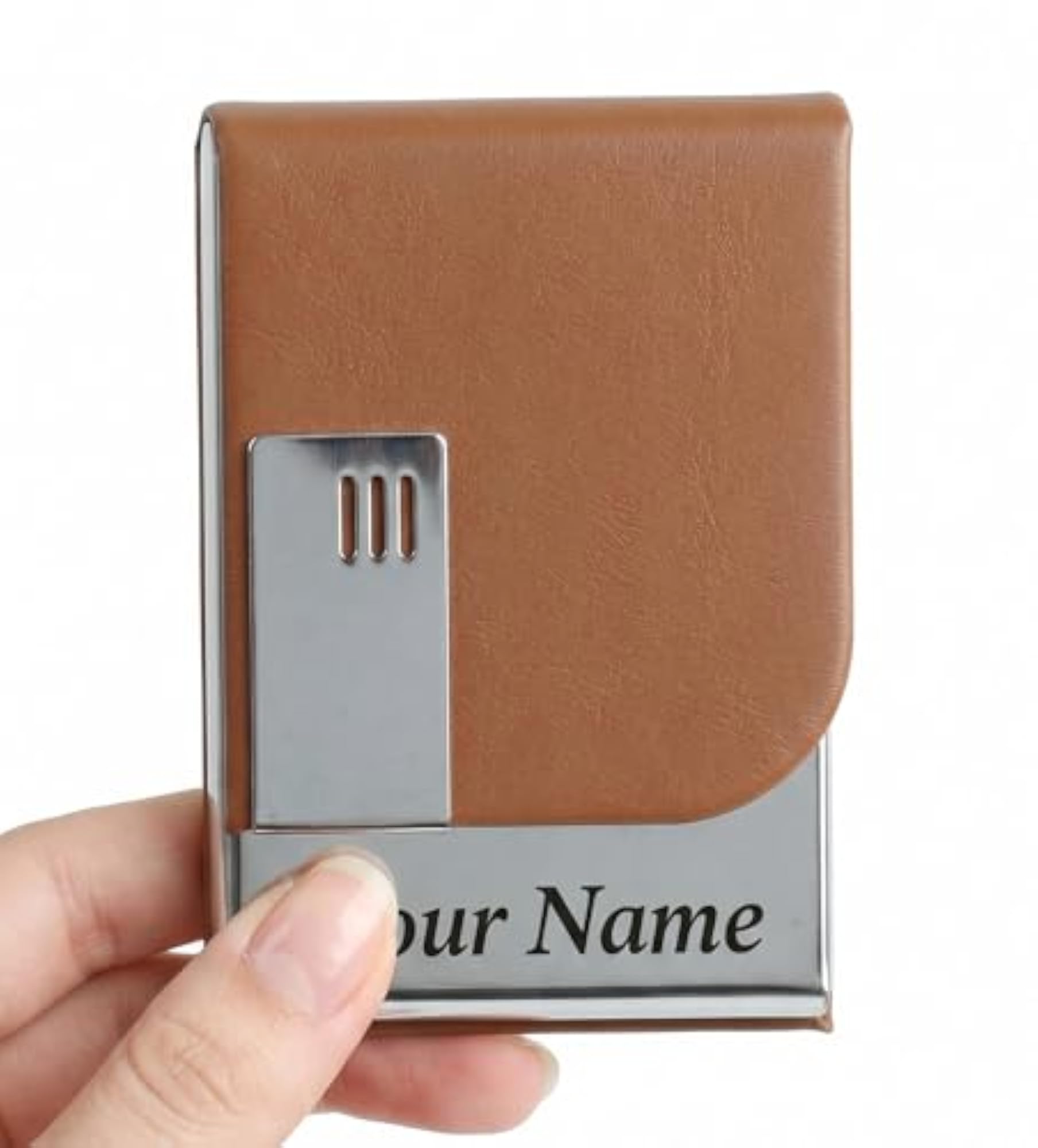 Leather Card Holder with Metal Case