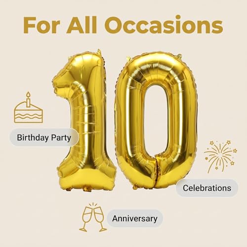 Image of YPSelected 32 Inch Large Foil Helium Number Balloon Birthday Wedding Party 0-9 (Gold, 0)