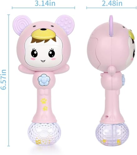 Image of Educational Baby Rattle, Electronic Light Musical Teether - Baby Sensory Sound Toys, 3-12 Months (Baby Pink)