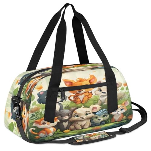 Deep Forest Cartoon Animals Waterproof Sports Gym Bag Portable Dance Gymnastics Work Out Bag Lightweight Travel Duffel Bag Overnight Weekender Bag3