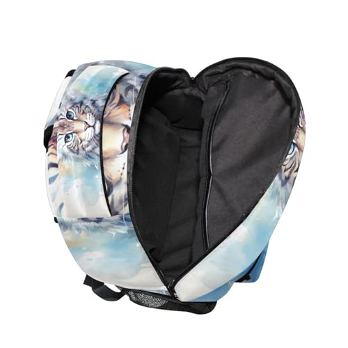 ALAZA White Cat Blue Tie Dye Backpacks for Girls Boys Elementary School Bag Kids Bookbag Personalized Travel Daypack 3rd 4th 5th Grade Rucksack 16in3