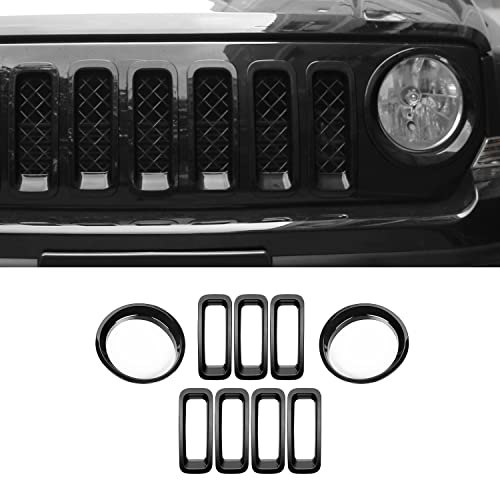 Image of CheroCar for Patriot Mesh Grille Grill Insert & Headlight Turn Light Cover Trim Exterior Accessories for Jeep Patriot 2011-2016