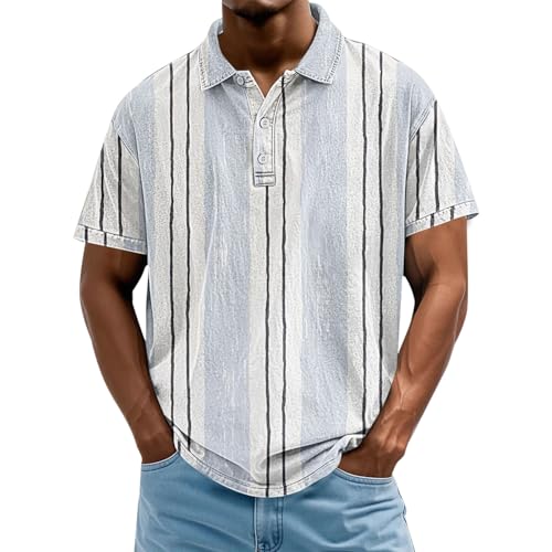 Men's Vertical Striped Color Block Polo Shirt
