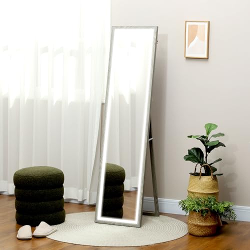 HOMCOM Ganzkörperspiegel 40 x 160 cm Standspiegel mit LED-Lichte, 3...