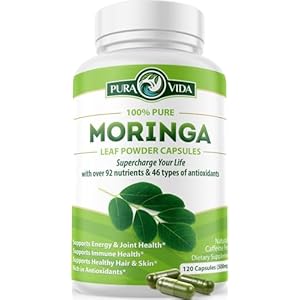 PURA VIDA MORINGA Capsules Single Origin Moringa Powder Organic. Moringa Leaf. Energy, Metabolism, & Immune Support. 120ct. 500mg Caps.