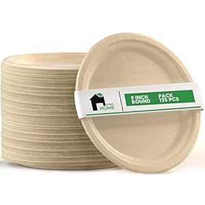 EconoHome 9 Inch Compostable Paper Plates [125-Pack] – Eco-Conscious Disposable Plates Made of Bagasse or Sugarcane Fiber – Microwave, Refrigerator-Safe – Heavy Duty Paper Plates for Dinner