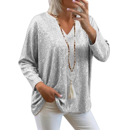 Haut à Paillettes Doré Femme Soirée Disco Chemisier Blouse Col V Chic Élégant Brillant Haut Cocktail Party