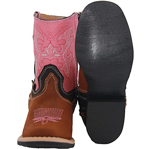 Infant Toddler Girls Western Boots Pink Embroidered Heart Floral Detailed Kids Leather Cowgirl Cowboy Boot2